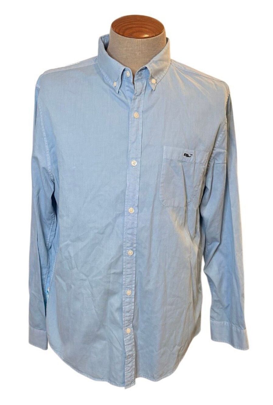 Vineyard Vines Slim Fit Tucker Shirt Mens Large Blue Button Down Silk Blend